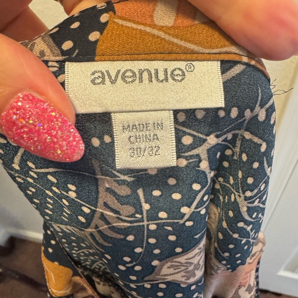 2 FOR $20 AVENUE Blue Orange Floral Semi Sheer Tunic Top Blouse 30/32 4X - Picture 5 of 9